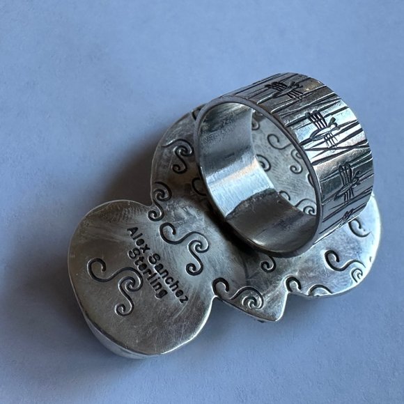 Native American Navajo Kingman Turquoise and Sterling Silver Large Ring size 7 - Picture 5 of 8